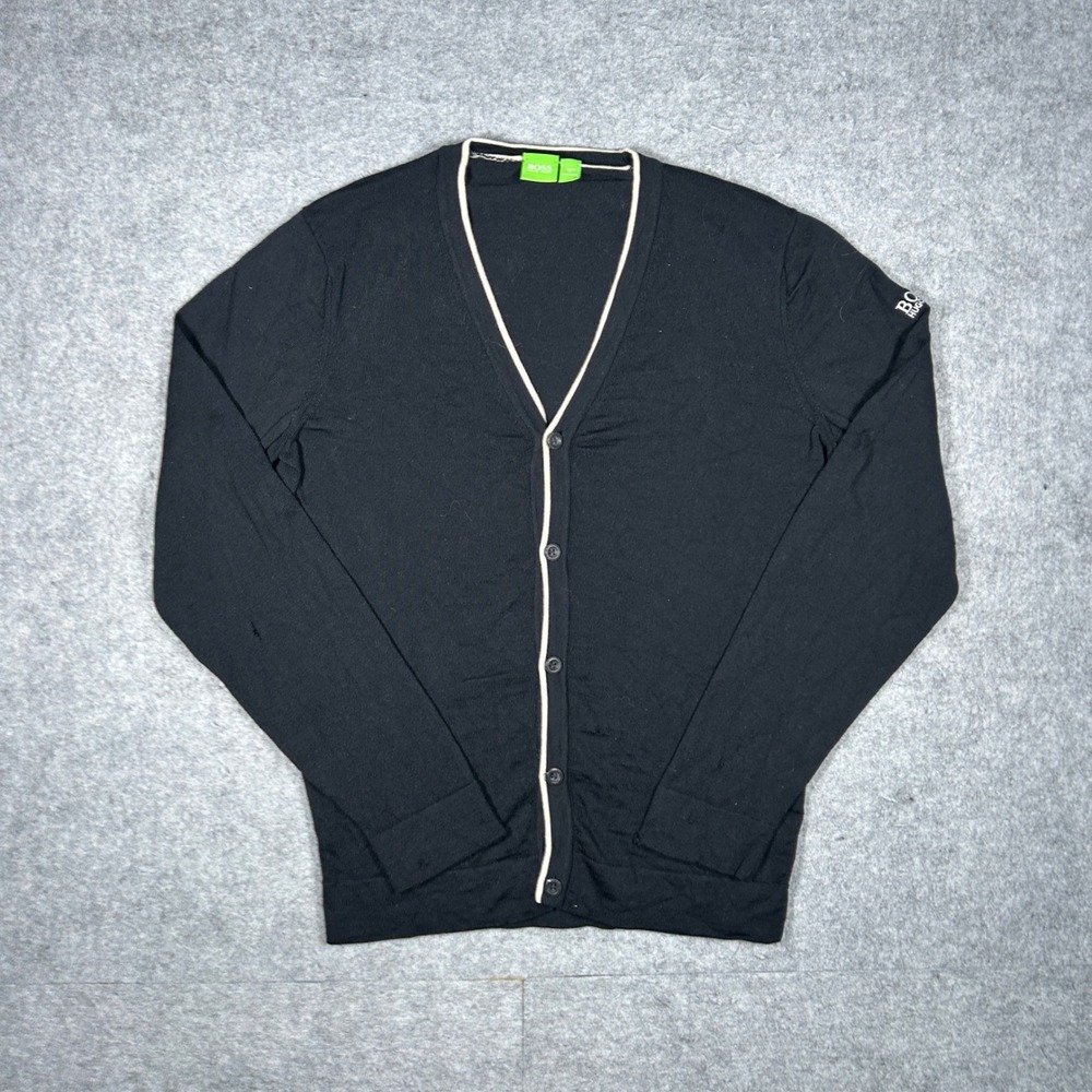 Hugo Boss Cardigan Mens Small Black Crony Virgin Wool V-Neck Button Front